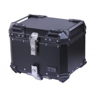 Кофр прямоугольный для мотоцикла алюминиевый черный, со спинкой и двумя замками 45л - TTG УЦЕНКА