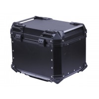 Кофр прямоугольный для мотоцикла алюминиевый черный, со спинкой и двумя замками 45л - TTG УЦЕНКА