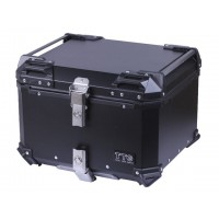 Кофр прямоугольный для мотоцикла алюминиевый черный, со спинкой и двумя замками 57л - TTG