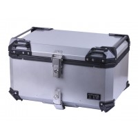 Кофр прямоугольный для мотоцикла алюминиевый серебрянный, со спинкой и двумя замками , 65л - TTG