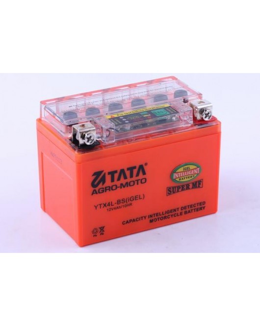 Аккумулятор гелевый, 4AH-YTX4L-BS, оранж., 114*70*86 мм, С ИНДИКАТОРОМ - OUTDO