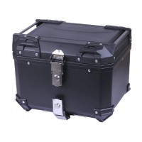 Кофр прямоугольный для мотоцикла пластиковый черный, со спинкой и двумя замками 45л