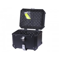 Кофр прямоугольный для мотоцикла пластиковый черный, со спинкой и двумя замками 45л