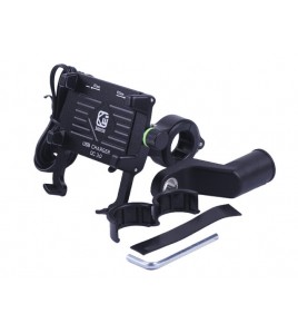 Держатель телефона (крепление на руль) M6S алюминий черный (с зарядкой) (Kewiq)