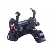 Держатель телефона (крепление на руль) M6S алюминий черный (с зарядкой) (Kewiq)