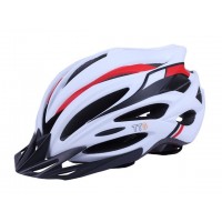 Шлем защитный белый с красным и черным с козырьком и с габаритным фонарем size L - TTG