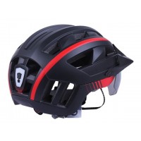 Шлем защитный черный с красным с габаритным фонарем, козырьком и очками size L - TTG