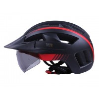 Шлем защитный черный с красным с габаритным фонарем, козырьком и очками size L - TTG